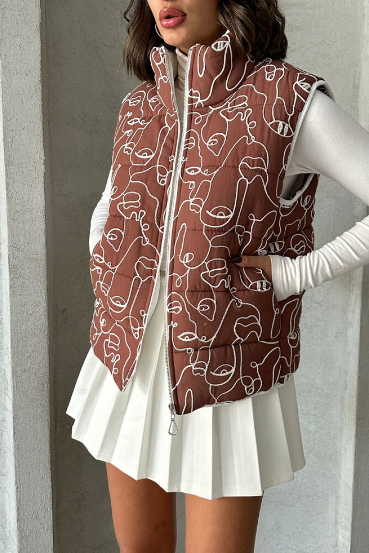Coffee Mixed Print Patterned Fiber Inflatable Wholesale Vest
