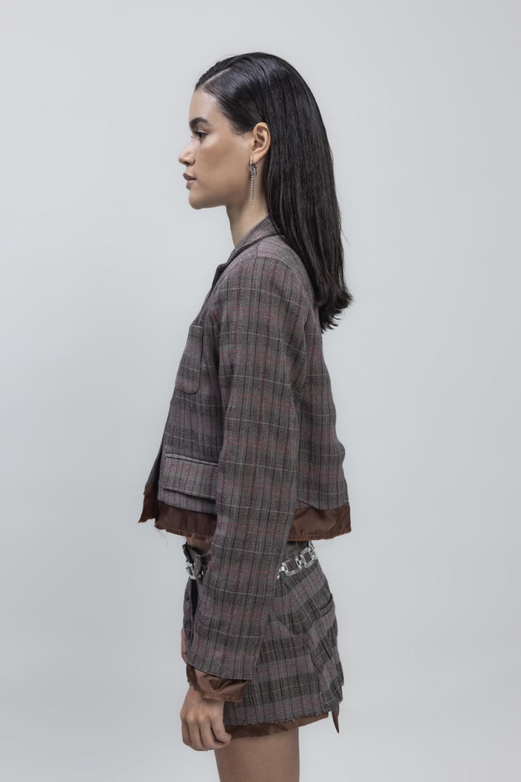 Crop Blazer Jacket - Brown