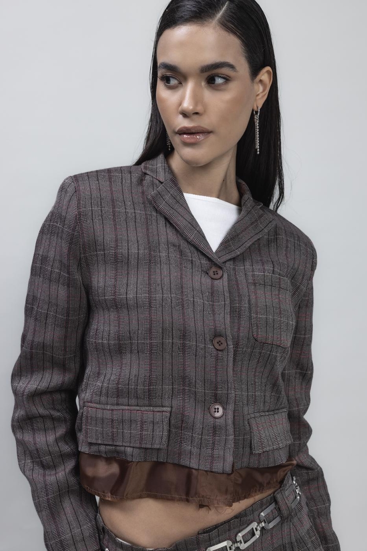 Crop Blazer Jacket - Brown
