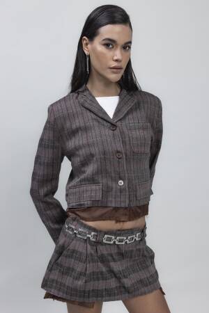 Crop Blazer Jacket - Brown - BSL - Globality Store - Women Clothes Wholesale Turkey