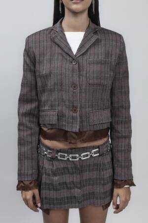 Crop Blazer Jacket - Brown - BSL - Globality Store - Women Clothes Wholesale Turkey
