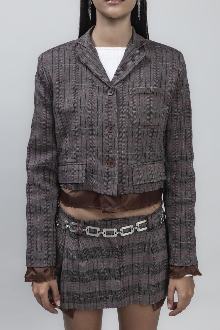 Crop Blazer Jacket - Brown