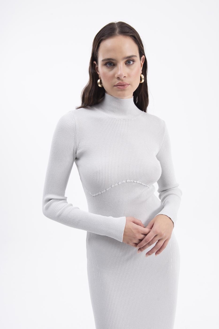 High Collar Knitted Pencil Dress - Gray - BSL - Globality Store - Women Clothes Wholesale Turkey