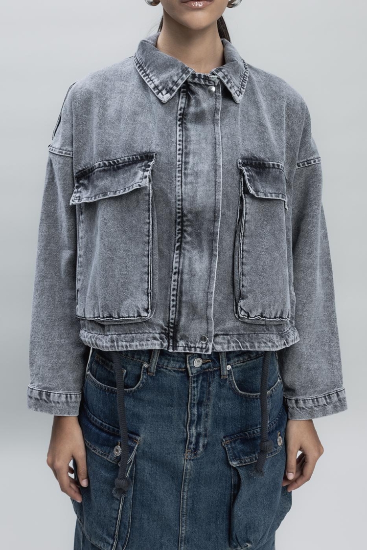 Bat Sleeve Denim Jacket - Anthracite