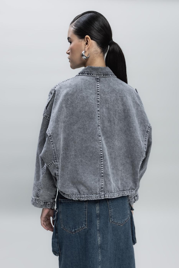 Bat Sleeve Denim Jacket - Anthracite