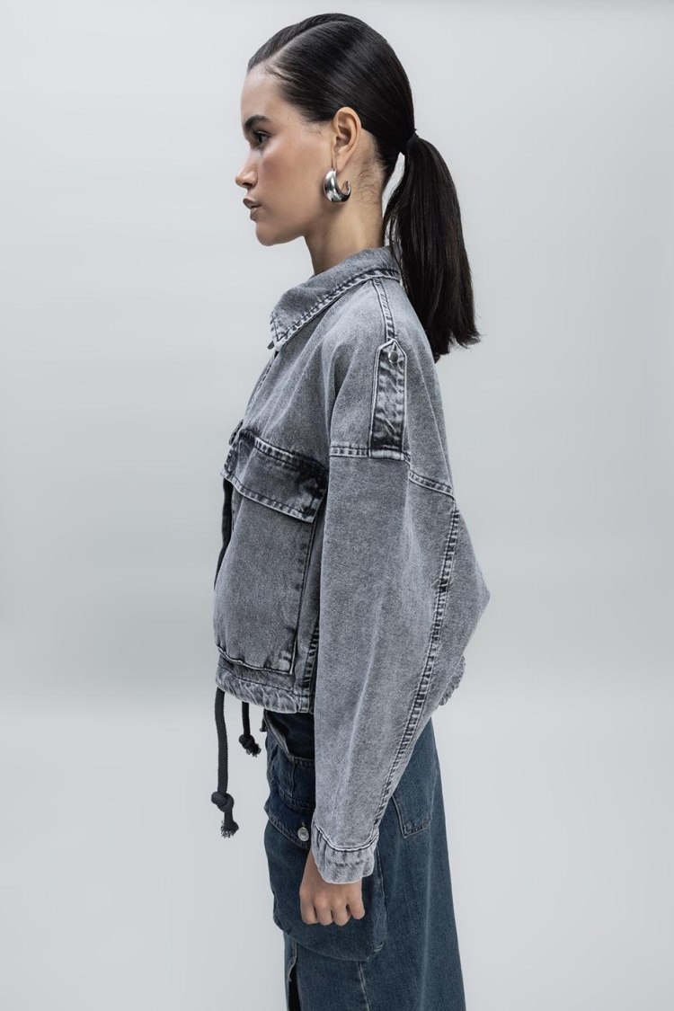 Bat Sleeve Denim Jacket - Anthracite