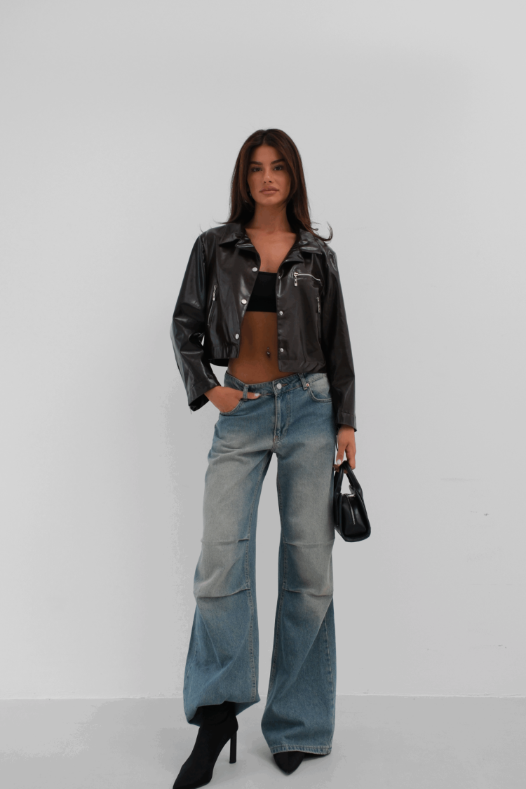 Zipper Detail Shiny Leather Jacket - Brown - Black Fashion - Globality Store - Women Clothes Wholesale Turkey