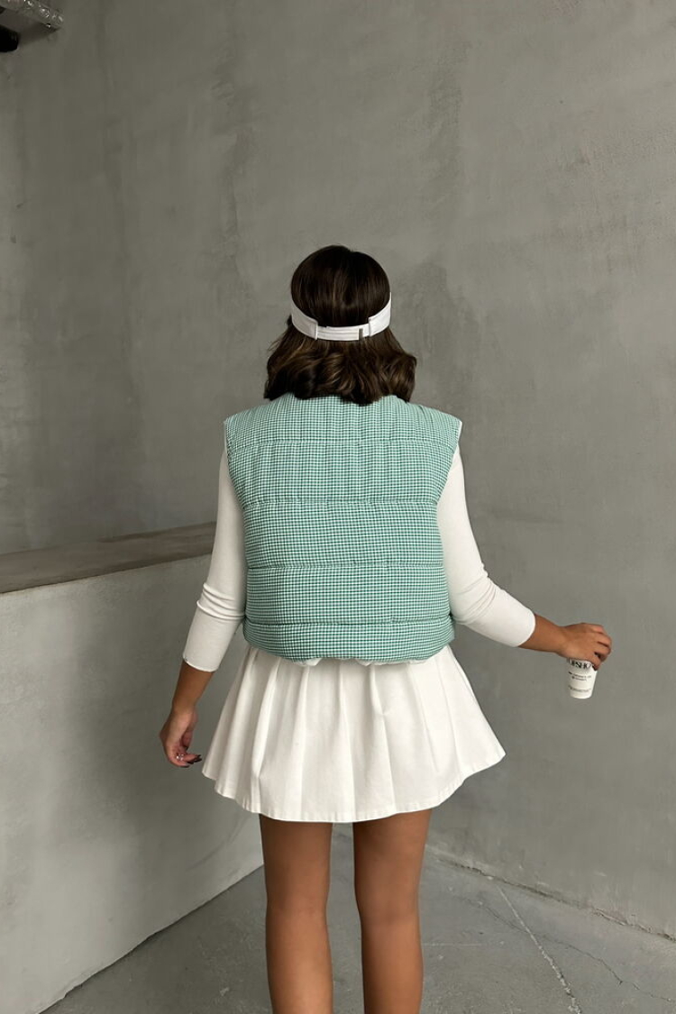 Gingham Pattern Fiber Puffer Vest