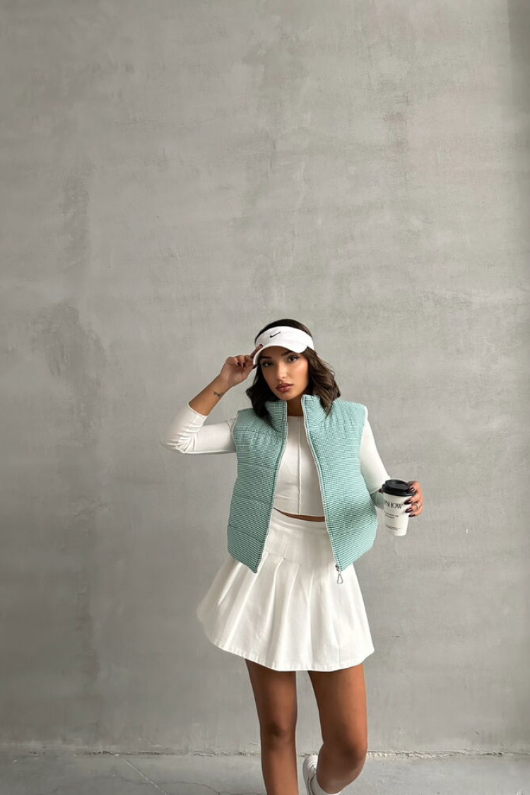 Gingham Pattern Fiber Puffer Vest