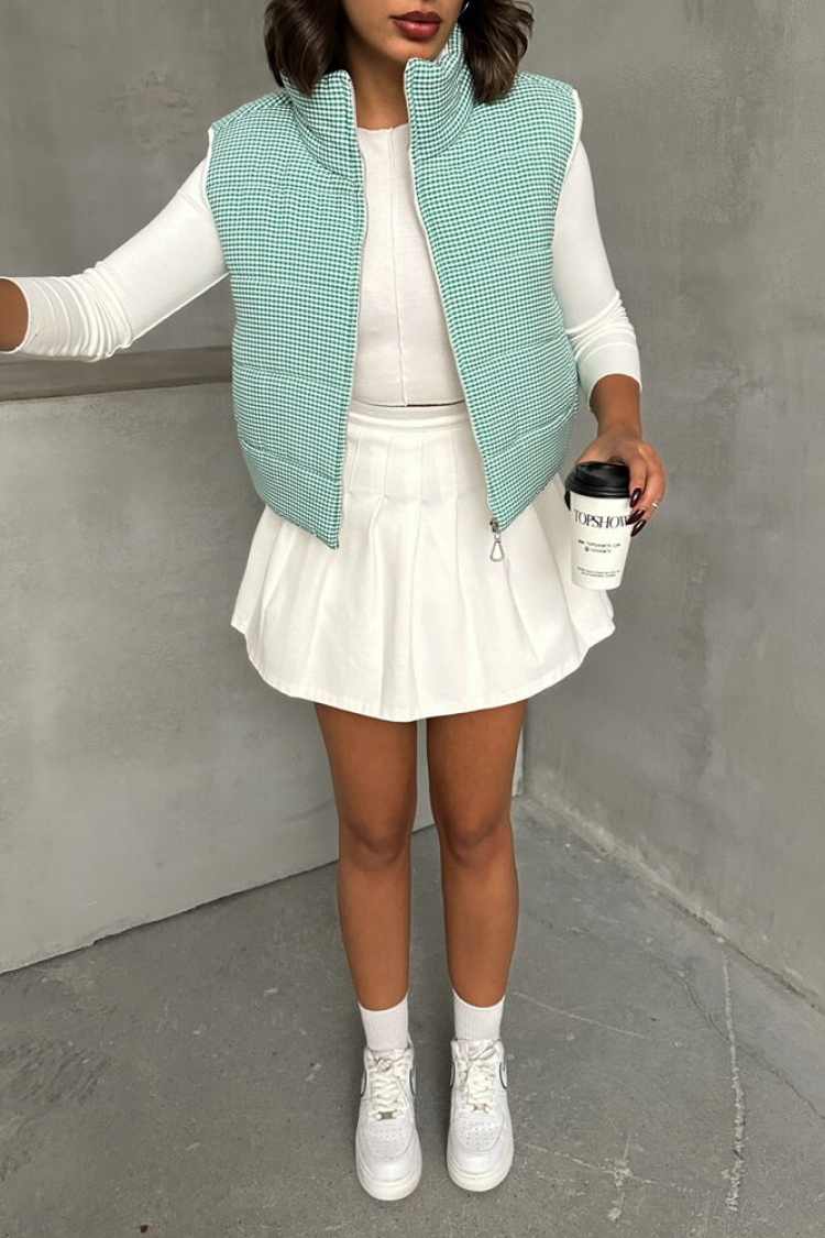Gingham Pattern Fiber Puffer Vest