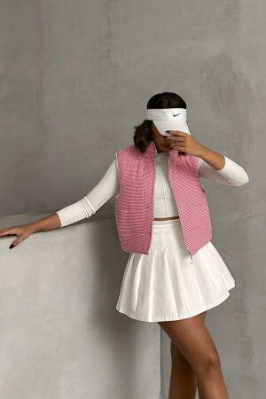 Houndstooth Patterned Fiber Puffer Vest - Topshow - Globality Store - Women Clothes Wholesale Turkey