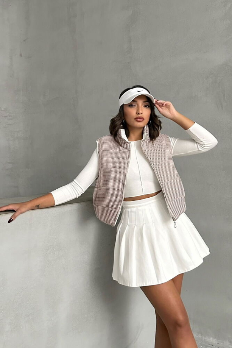 Gingham Pattern Fiber Puffer Vest - Topshow - Globality Store - Women Clothes Wholesale Turkey