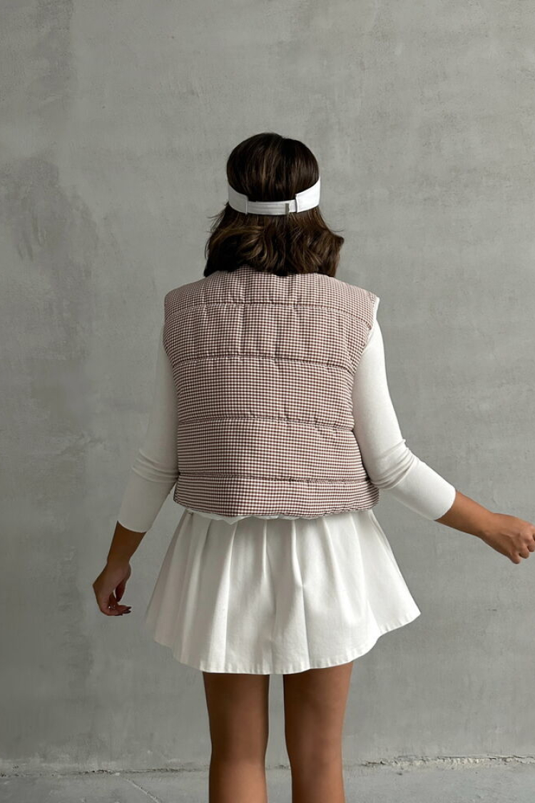 Gingham Pattern Fiber Puffer Vest