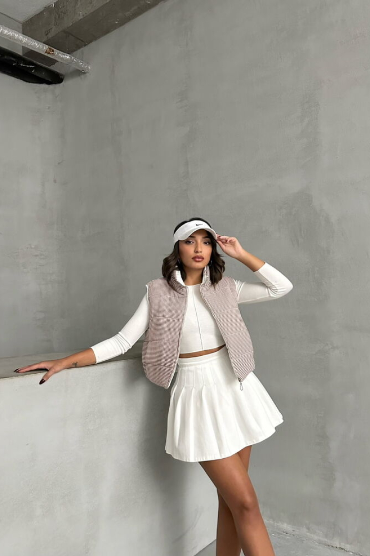 Gingham Pattern Fiber Puffer Vest