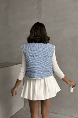 Gingham Pattern Fiber Puffer Vest - Blue - Topshow - Globality Store - Women Clothes Wholesale Turkey
