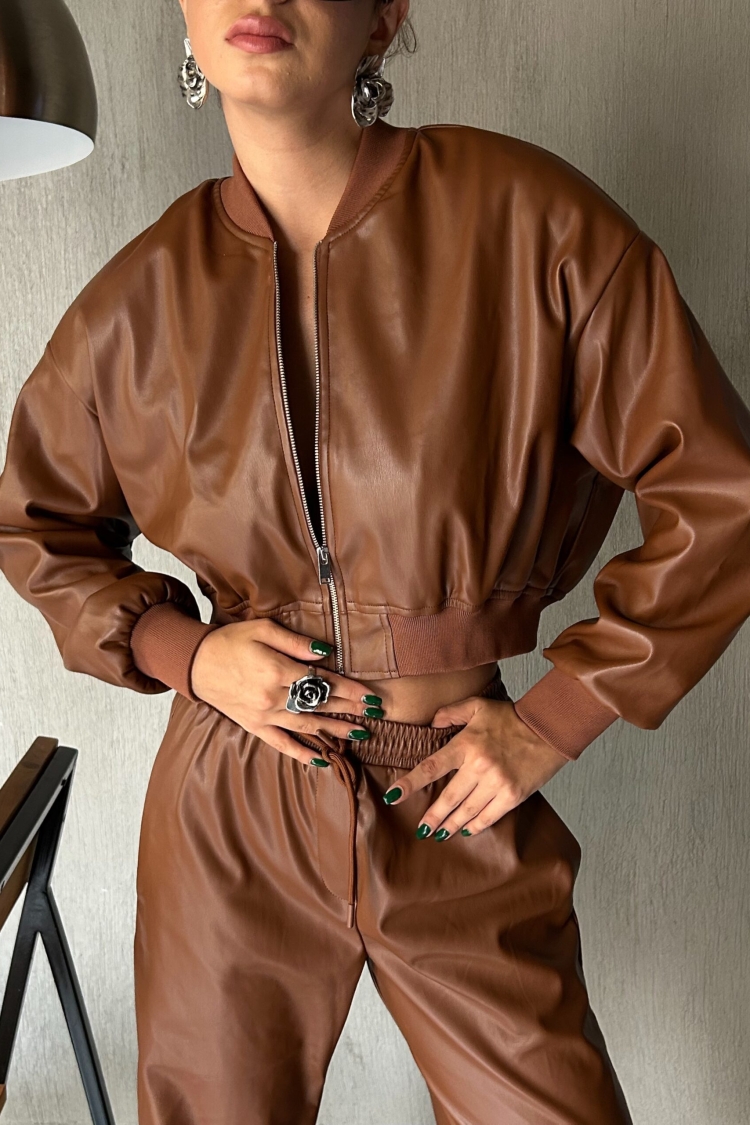 Padded Leather Bomber Jacket 28082 - First Angels - Globality Store - Women Clothes Wholesale Turkey