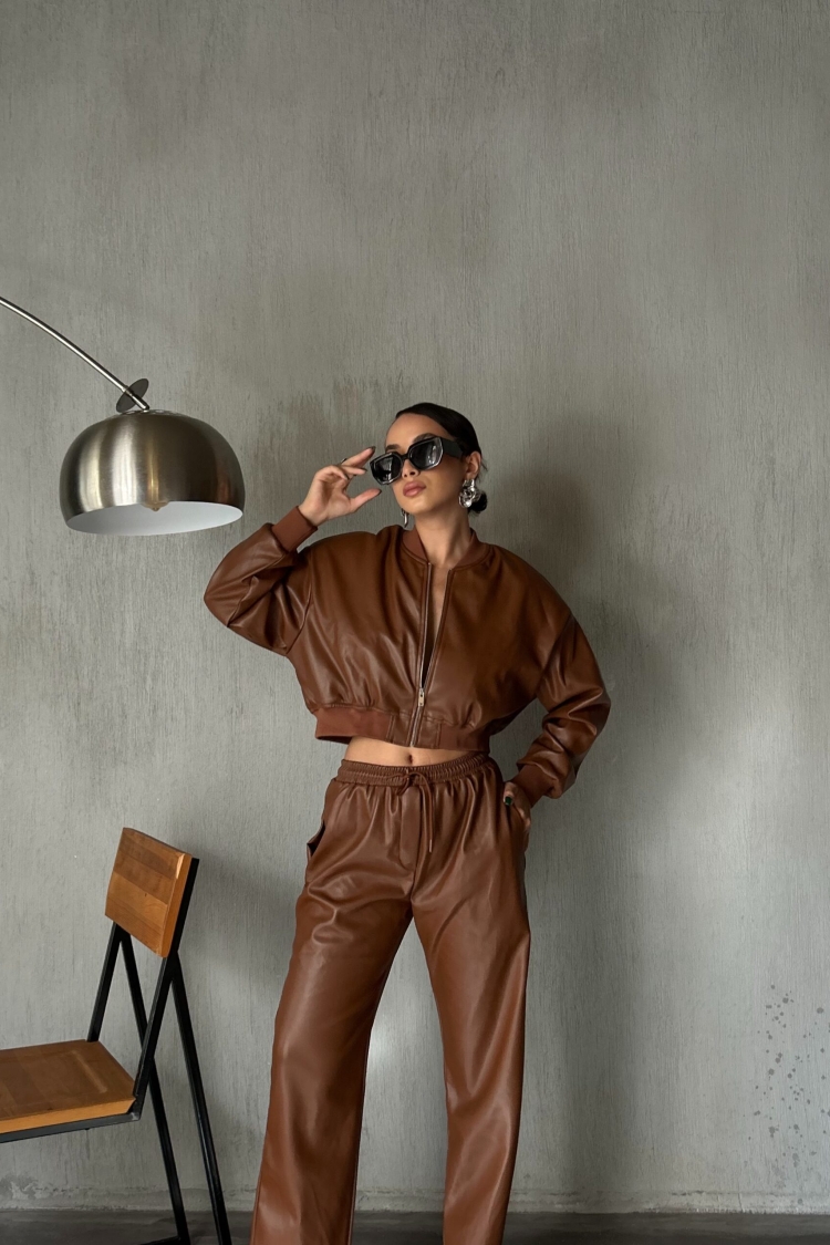 Padded Leather Bomber Jacket 28082