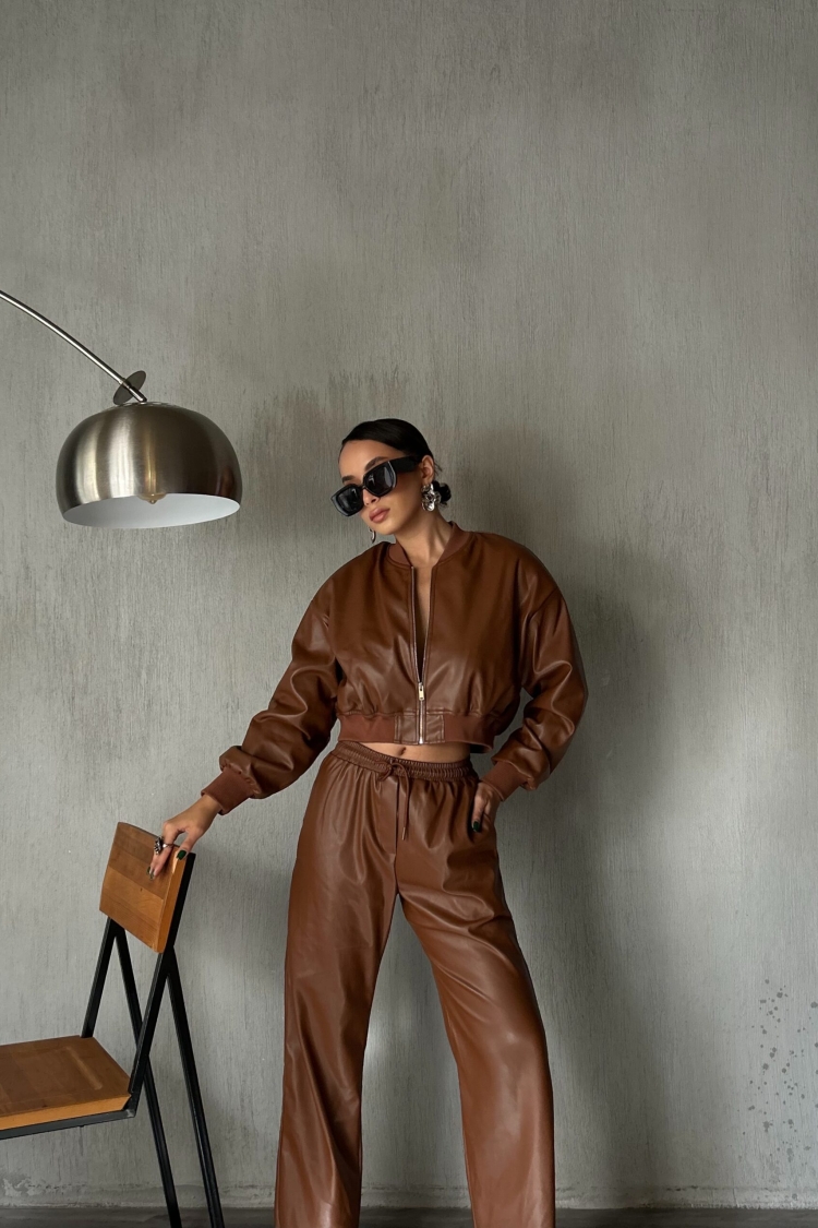 Padded Leather Bomber Jacket 28082