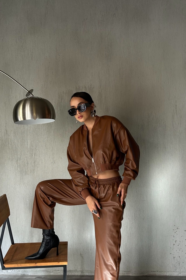 Padded Leather Bomber Jacket 28082