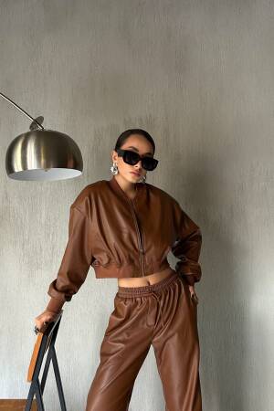 Padded Leather Bomber Jacket 28082 - First Angels - Globality Store - Women Clothes Wholesale Turkey