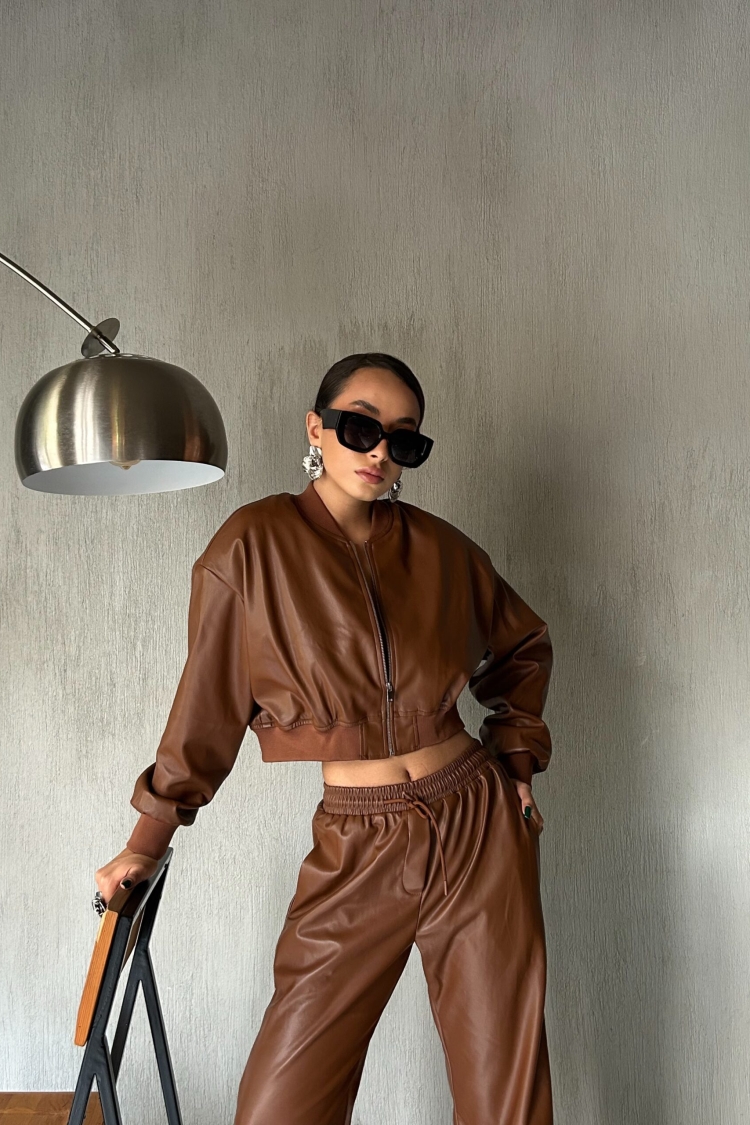 Padded Leather Bomber Jacket 28082