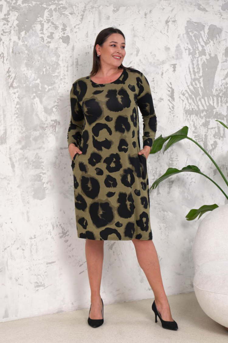 Patterned Plus Size Dress - Green