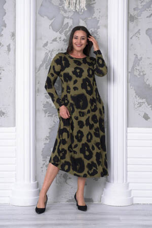 Patterned Plus Size Dress - Green - Mode Roy - Globality Store - Women Clothes Wholesale Turkey