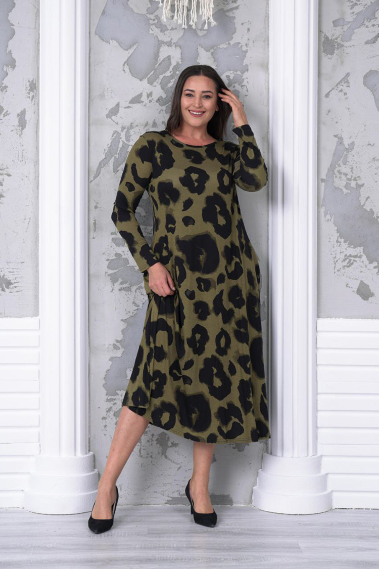 Patterned Plus Size Dress - Green