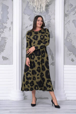 Patterned Plus Size Dress - Green - Mode Roy - Globality Store - Women Clothes Wholesale Turkey