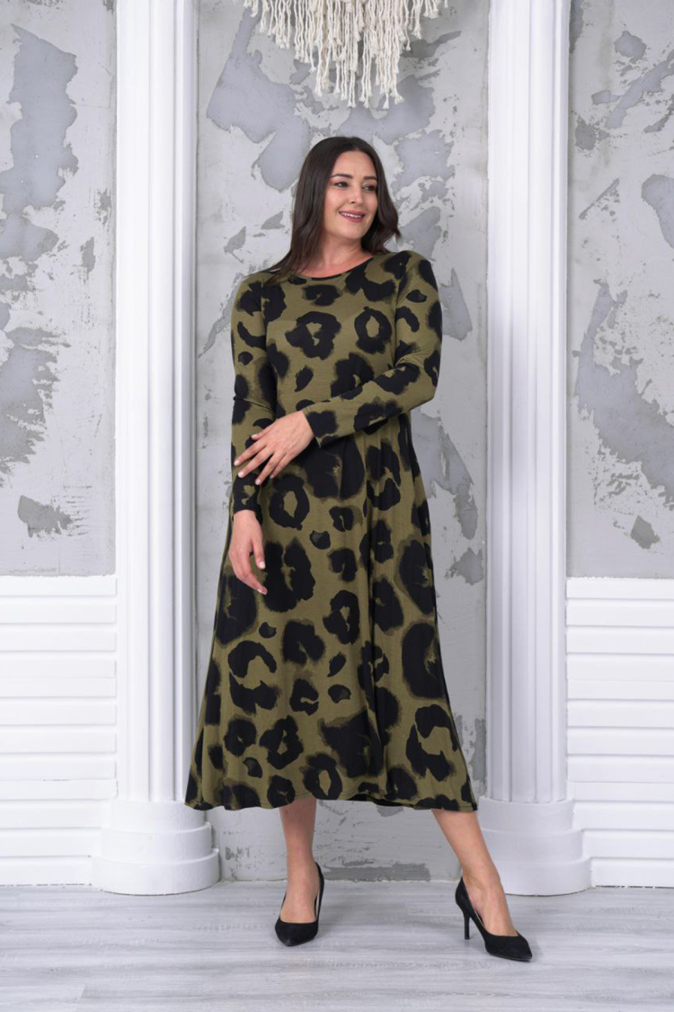 Patterned Plus Size Dress - Green