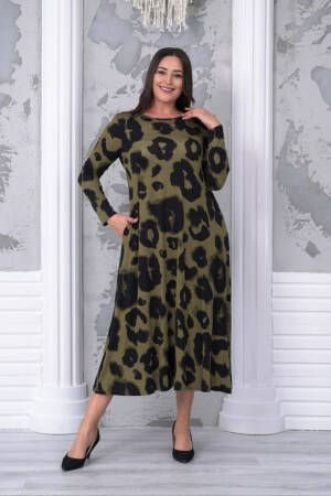 Patterned Plus Size Dress - Green - Mode Roy - Globality Store - Women Clothes Wholesale Turkey