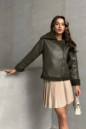 Zippered Leather Jacket - Topshow - Globality Store - Women Clothes Wholesale Turkey