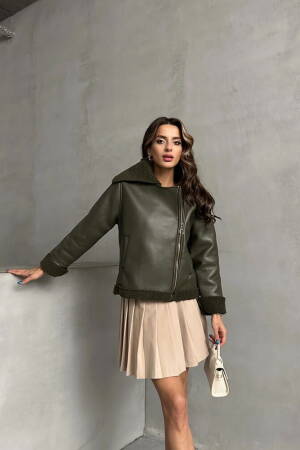 Zippered Leather Jacket - Topshow - Globality Store - Women Clothes Wholesale Turkey