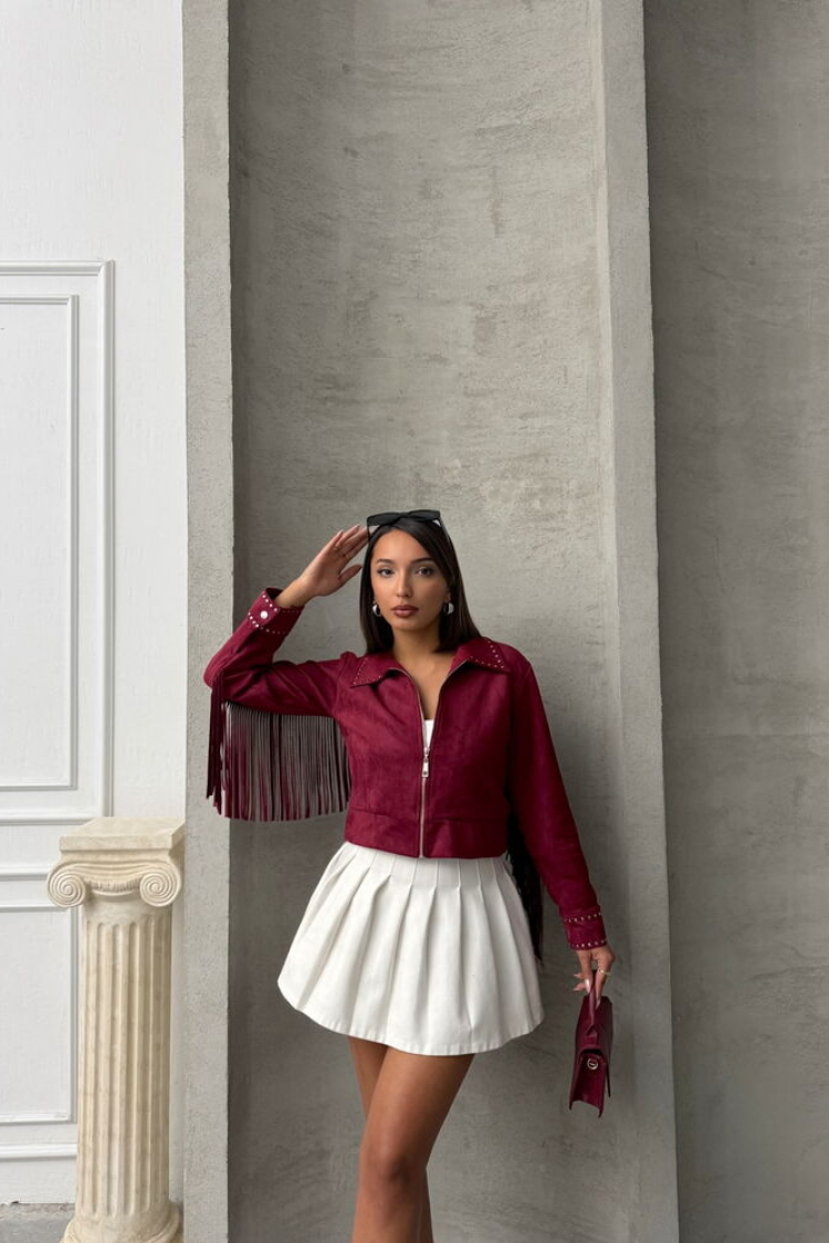 Burgundy Tassel Drop Wholesale Coat