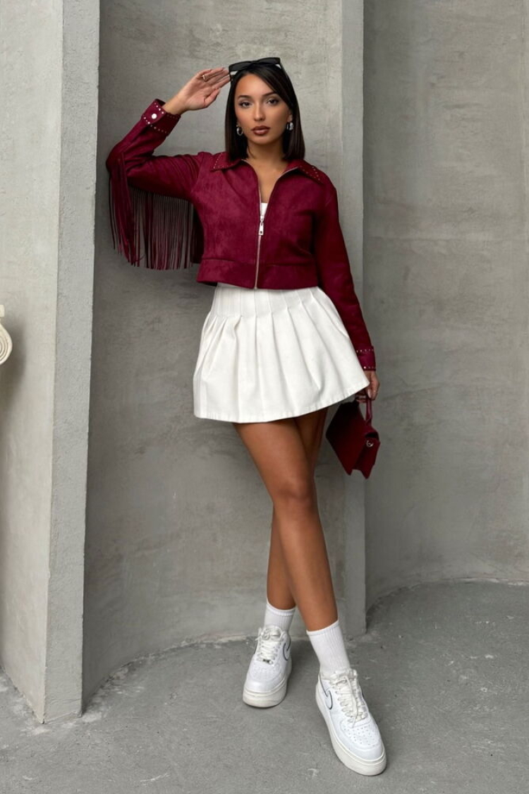 Burgundy Tassel Drop Wholesale Coat - Topshow - Globality Store - Women Clothes Wholesale Turkey