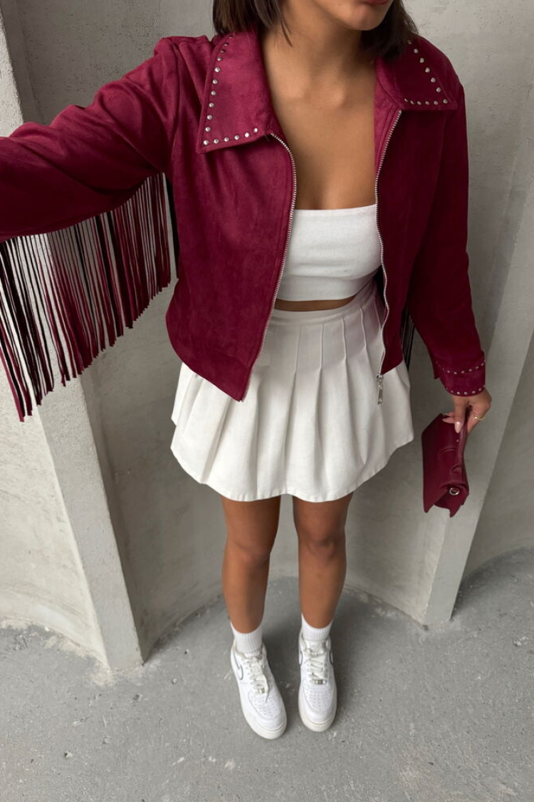 Burgundy Tassel Drop Wholesale Coat