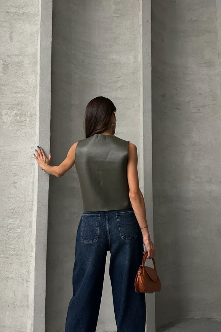 Button Detailed Leather Vest