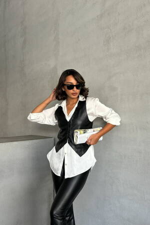 Buttoned Leather Vest - Topshow - Globality Store - Women Clothes Wholesale Turkey