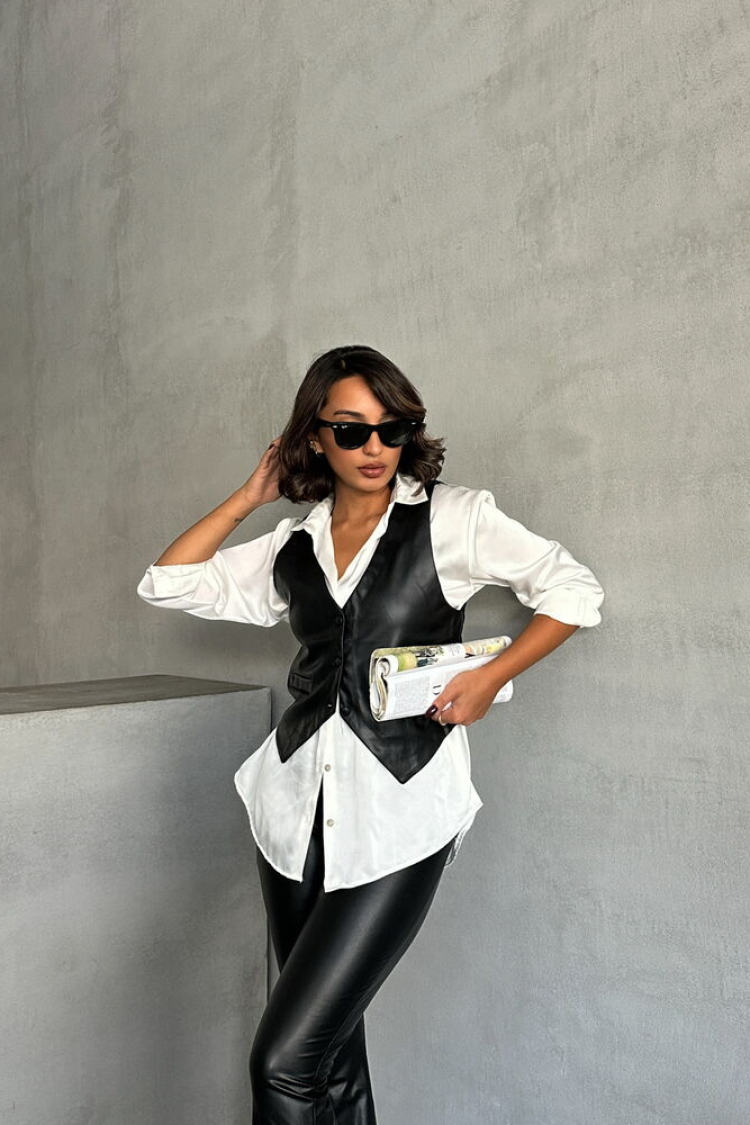 Buttoned Leather Vest