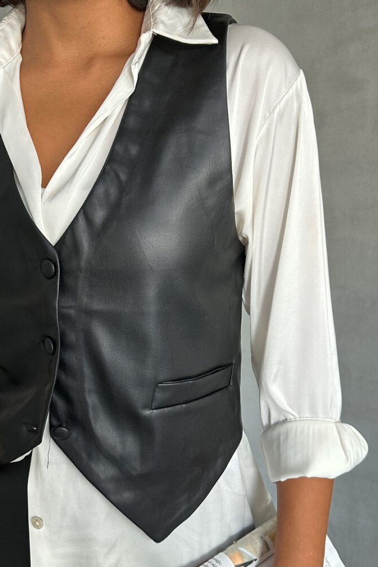 Buttoned Leather Vest
