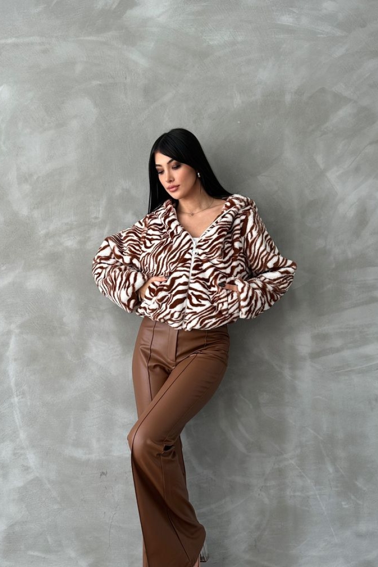 Zebra Printed Plush Coat - Ecru &