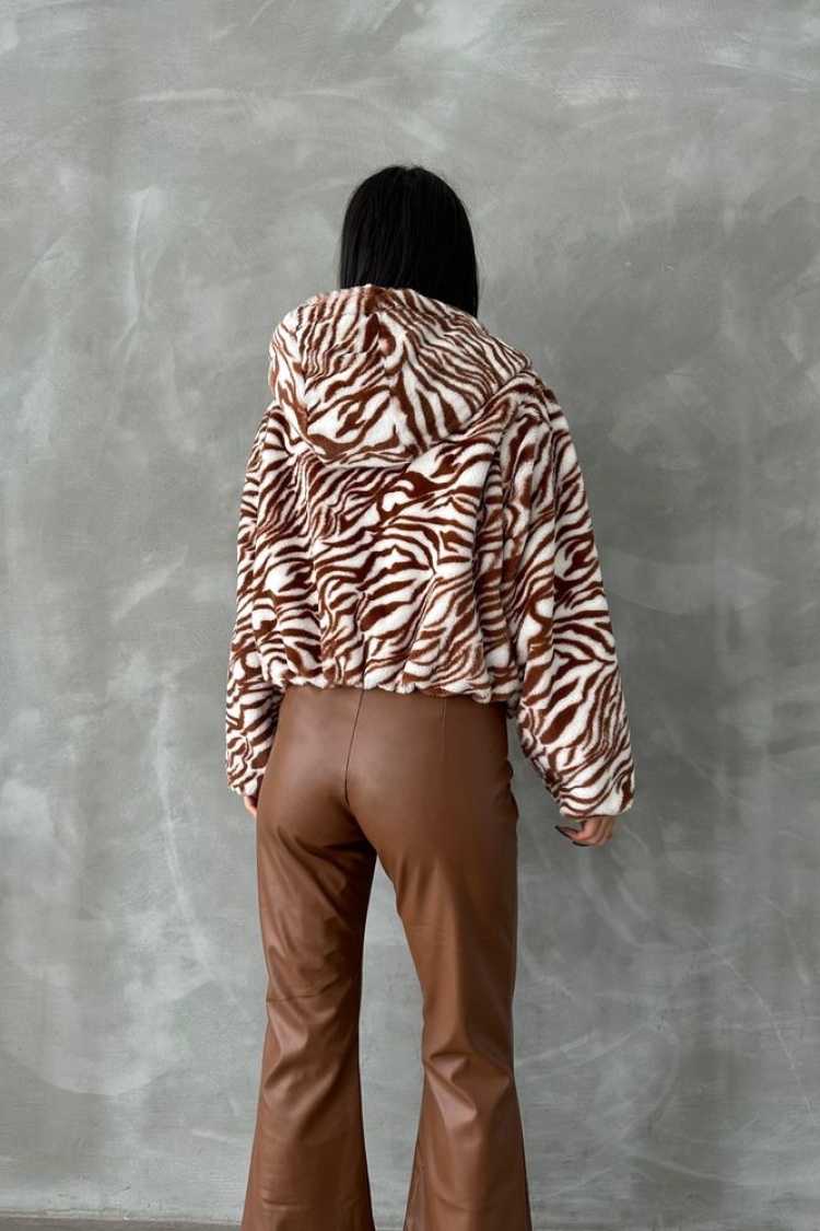 Zebra Printed Plush Coat - Ecru &