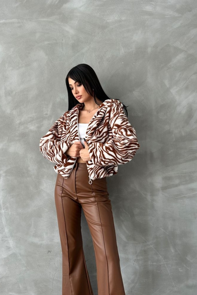 Zebra Printed Plush Coat - Ecru &