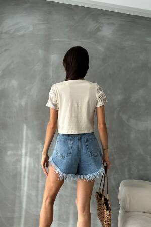 Raw Stone Short Sleeve Checker Pattern Crochet Blouse - Brand: Topshow - Women's Clothing Wholesale - Globality Store