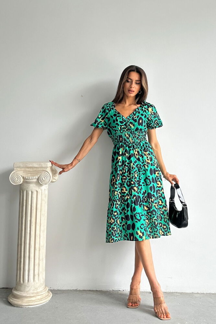 Leopard Patterned Long Dress - Topshow - Globality Store - Women Clothes Wholesale Turkey