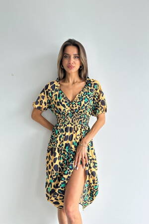 Leopard Emerald Patterned Long Dress - Topshow - Globality Store - Women Clothes Wholesale Turkey