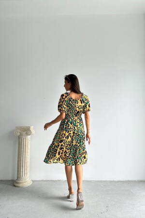 Leopard Emerald Patterned Long Dress - Topshow - Globality Store - Women Clothes Wholesale Turkey