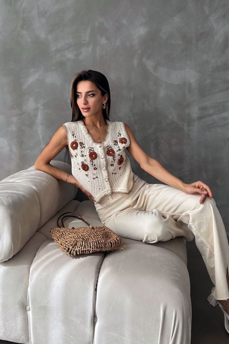 Embroidered Vest - Stone & Tile - Topshow - Globality Store - Women Clothes Wholesale Turkey