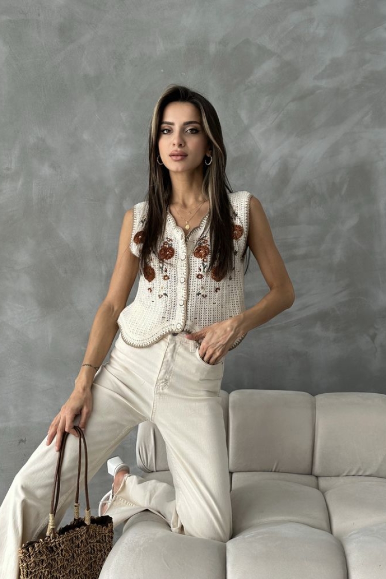 Embroidered Vest - Stone & Tile