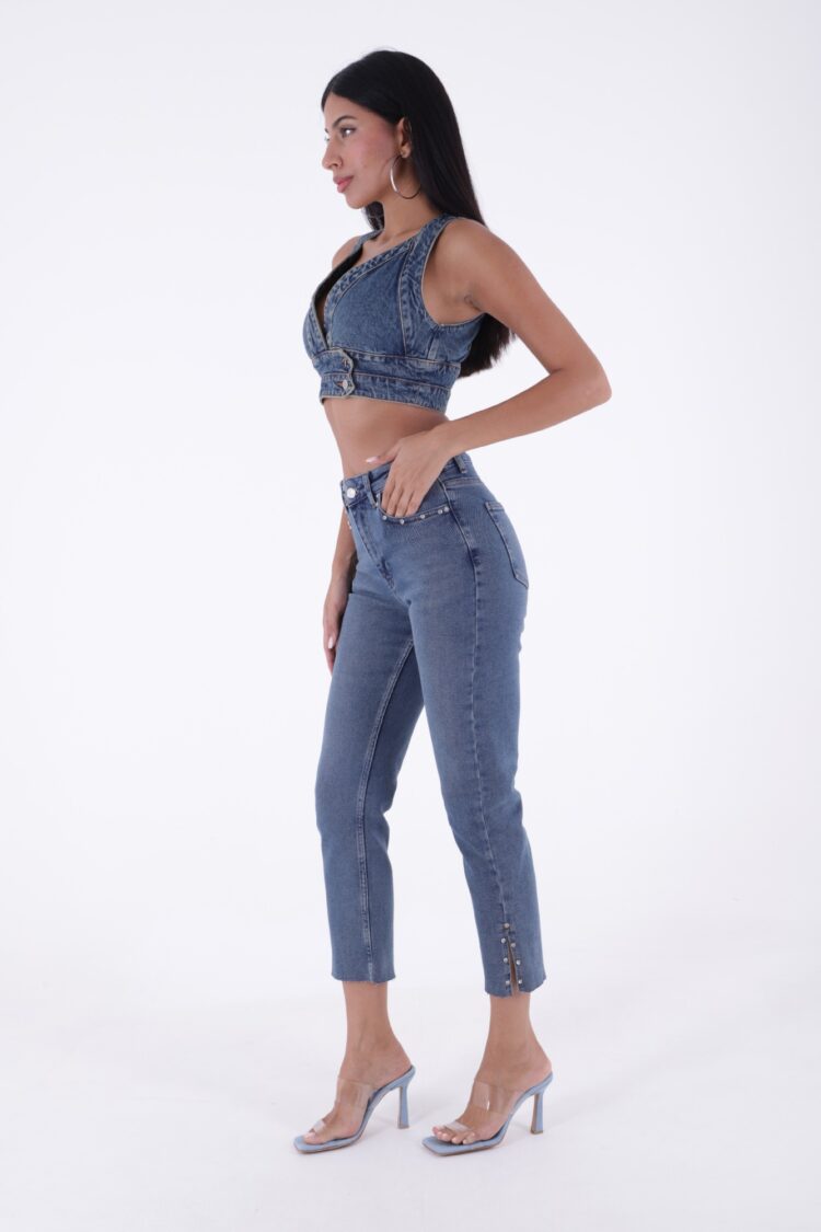 Side Slit Flare Leg Mom Jeans